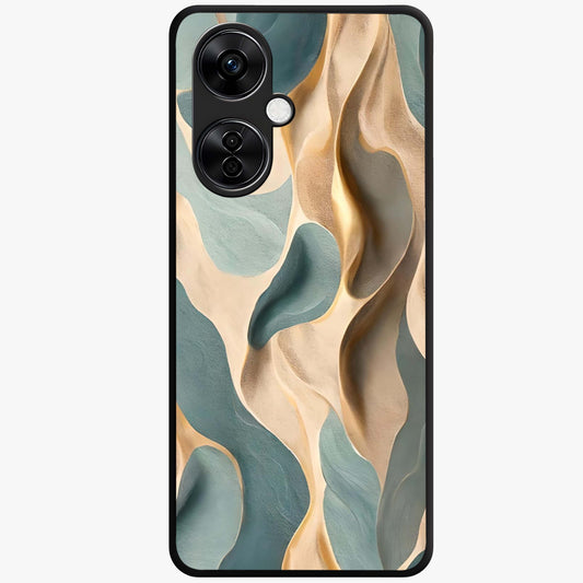 Golden Dune Waves Glass Case for 1+Nord CE 3 Lite scenic front view featuring flowing desert dune artwork in golden hues