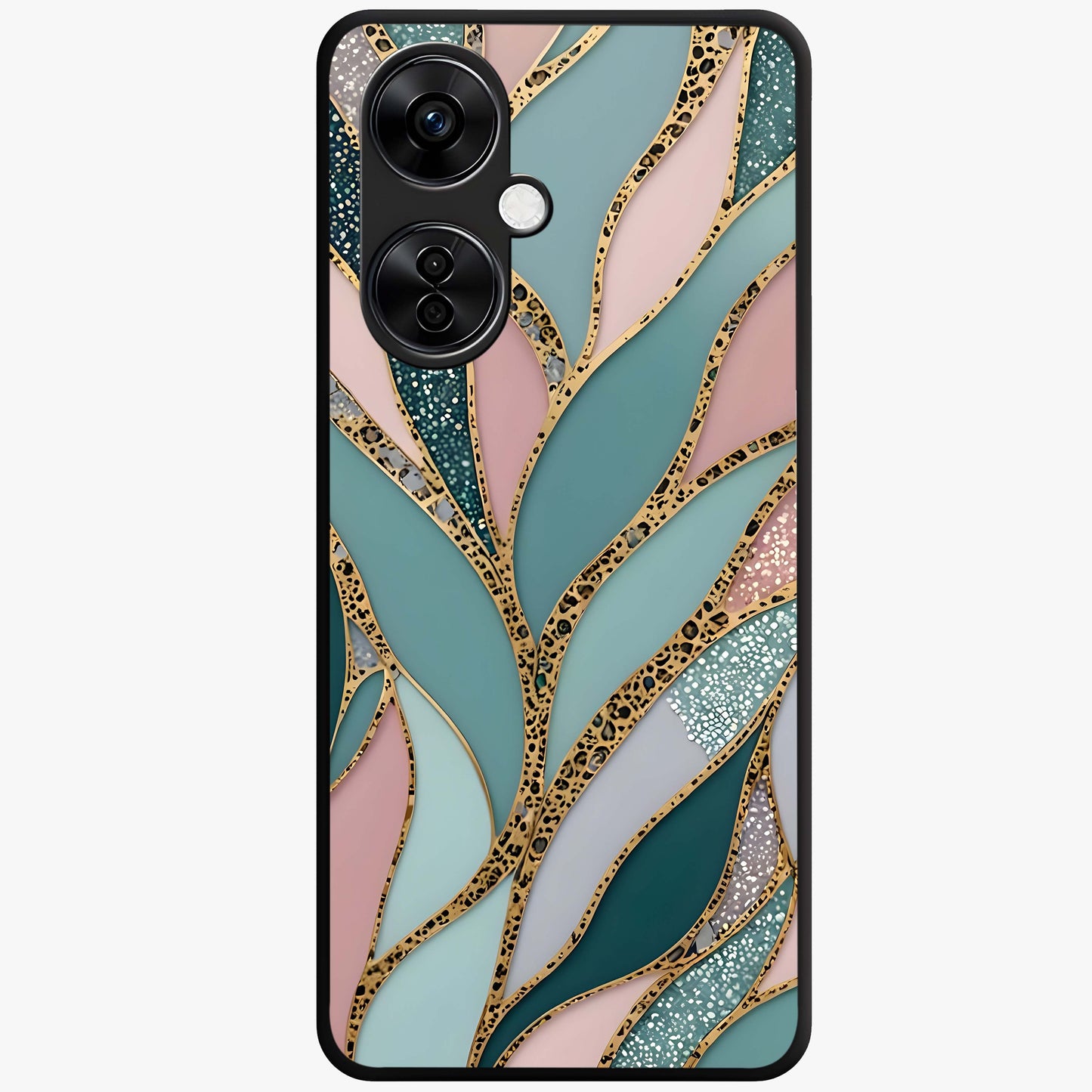 Golden Leaf Dreams Glass Case for 1+Nord CE 3 Lite elegant front view featuring shimmering golden leaf artwork