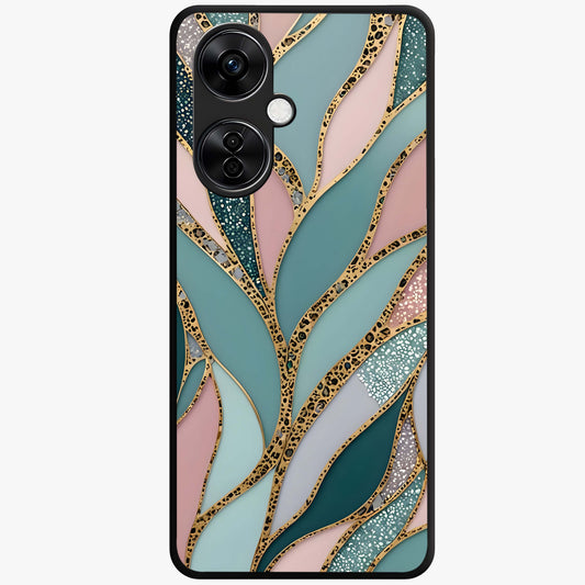 Golden Leaf Dreams Glass Case for 1+Nord CE 3 Lite elegant front view featuring shimmering golden leaf artwork