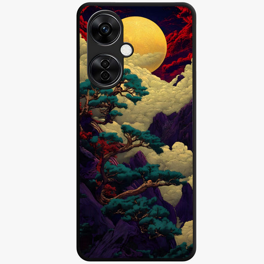 Golden Moon Horizon Glass Case for 1+Nord CE 3 Lite serene front view featuring glowing golden moon over horizon artwork