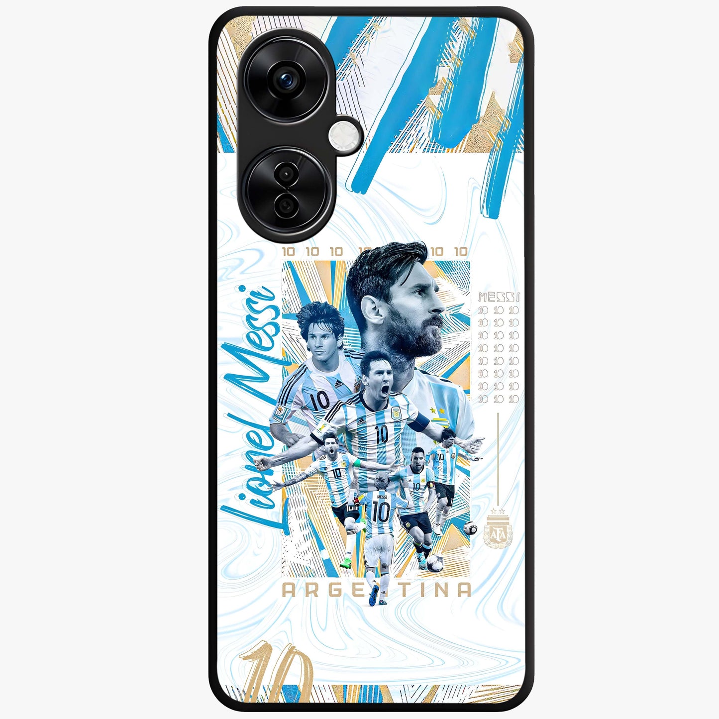 Golden Number Ten Glass Case for 1+Nord CE 3 Lite bold front view featuring stylish number ten artwork in golden tones