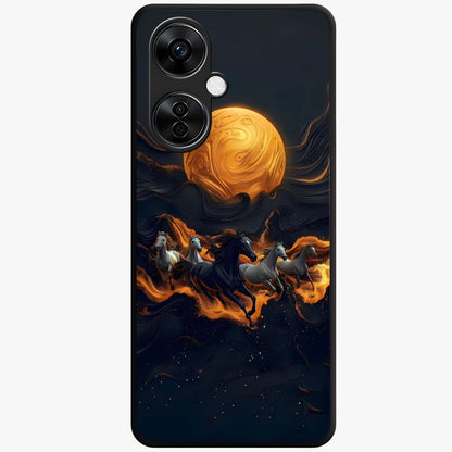 Golden Stallion Moonride Glass Case for 1+Nord CE 3 Lite majestic front view featuring horse artwork under golden moonlight