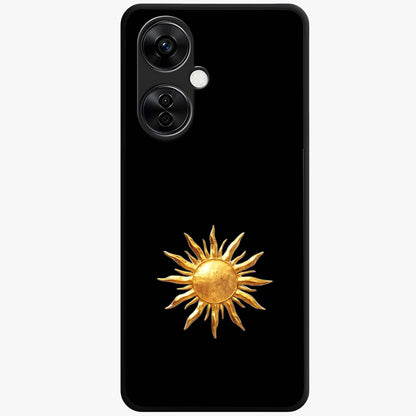 Golden Sun Minimalism Glass Case for 1+Nord CE 3 Lite clean front view featuring minimalist golden sun artwork
