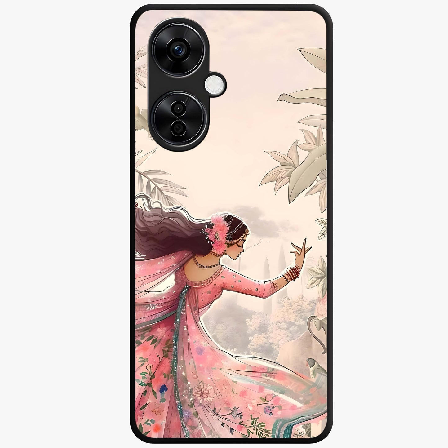 Graceful Garden Rhythm Glass Case for 1+Nord CE 3 Lite elegant front view featuring flowing floral garden artwork