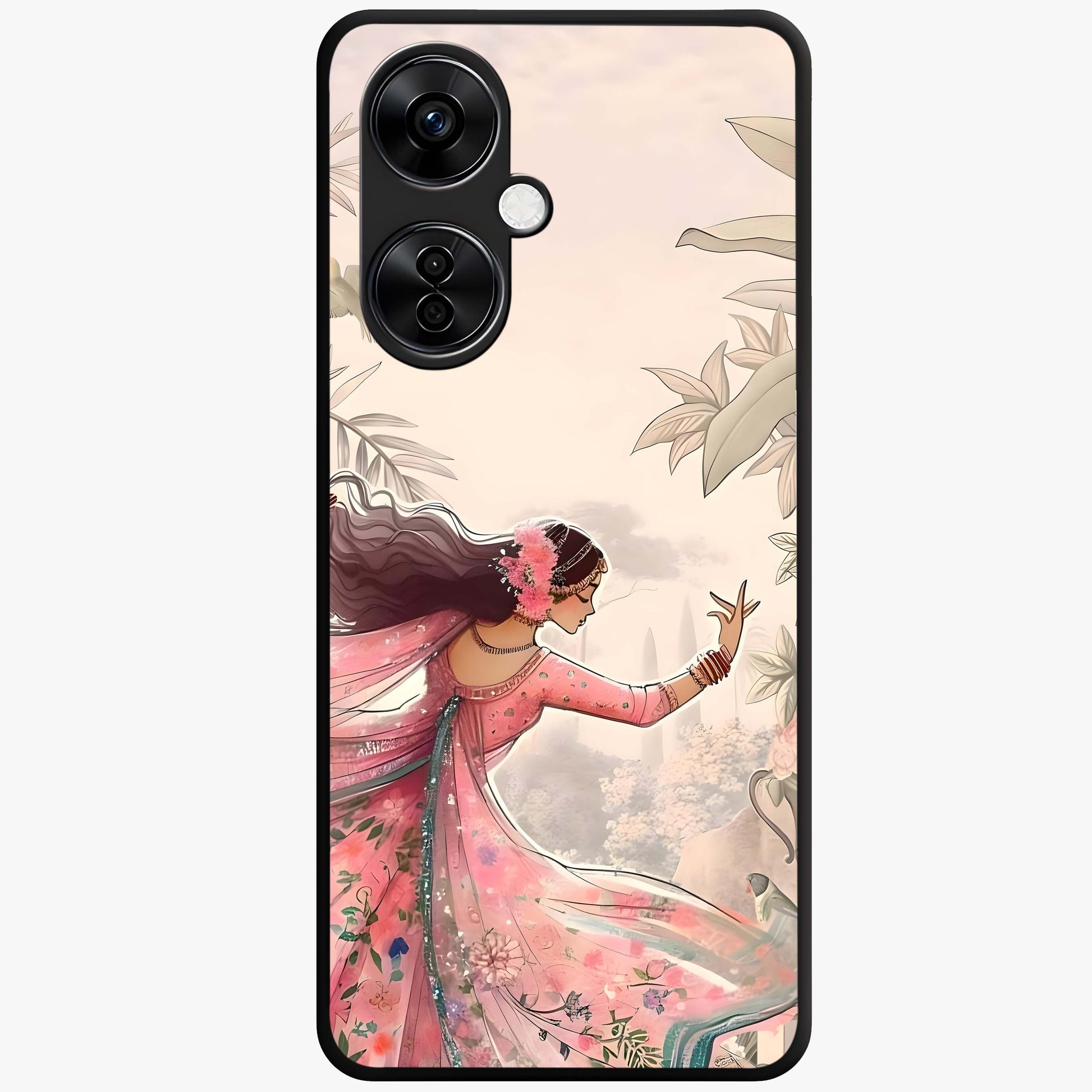 Graceful Garden Rhythm Glass Case for 1+Nord CE 3 Lite elegant front view featuring flowing floral garden artwork