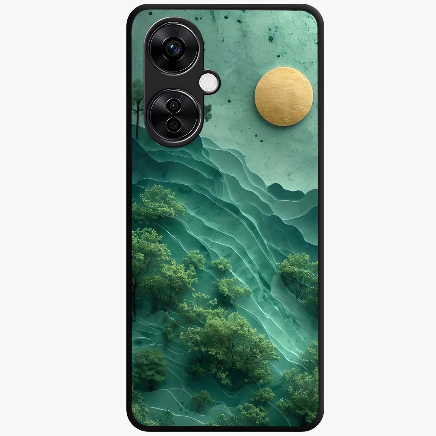 Green Hills With Sun Glass Case for 1+Nord CE 3 Lite scenic front view featuring rolling hills under warm sunlight