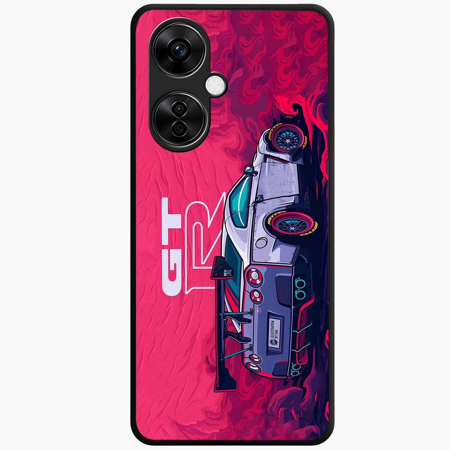 Gt R Car Pattern Glass Case for 1+Nord CE 3 Lite bold front view featuring performance car inspired pattern artwork