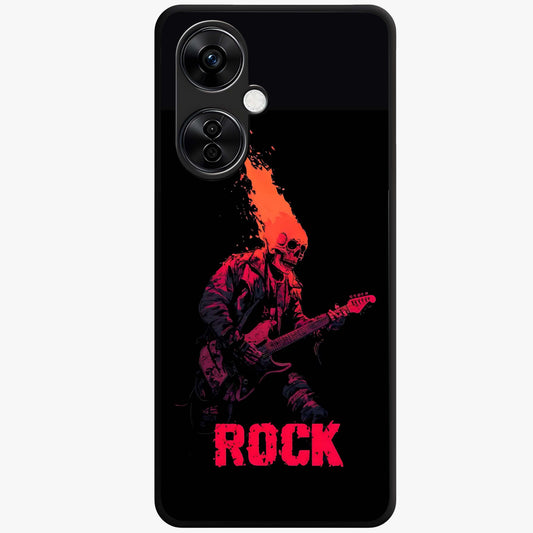 Hellfire Rock Anthem Glass Case for 1+Nord CE 3 Lite showing full back design in clean flat view with fiery rock-inspired artwork and glossy glass finish.