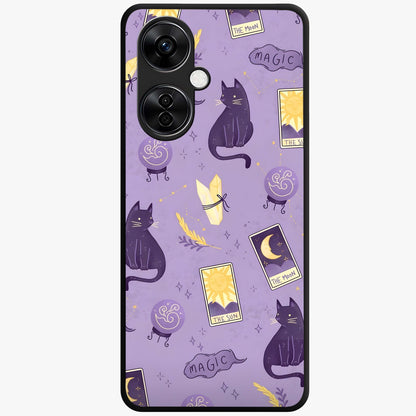Humble Magic Cats Glass Case for 1+Nord CE 3 Lite showing full back design in clean flat view with whimsical cat artwork and glossy glass finish.