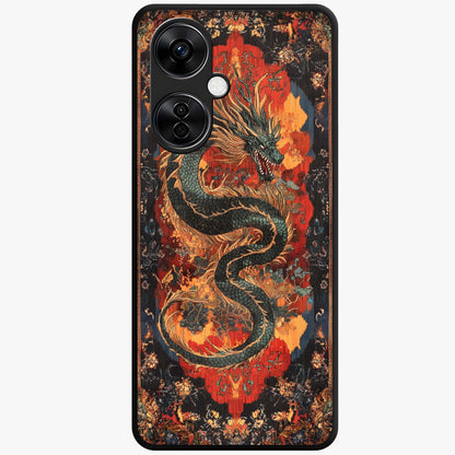 Inferno Dragon Soul Glass Case for 1+Nord CE 3 Lite showing full back design in clean flat view with blazing dragon artwork and glossy glass finish.