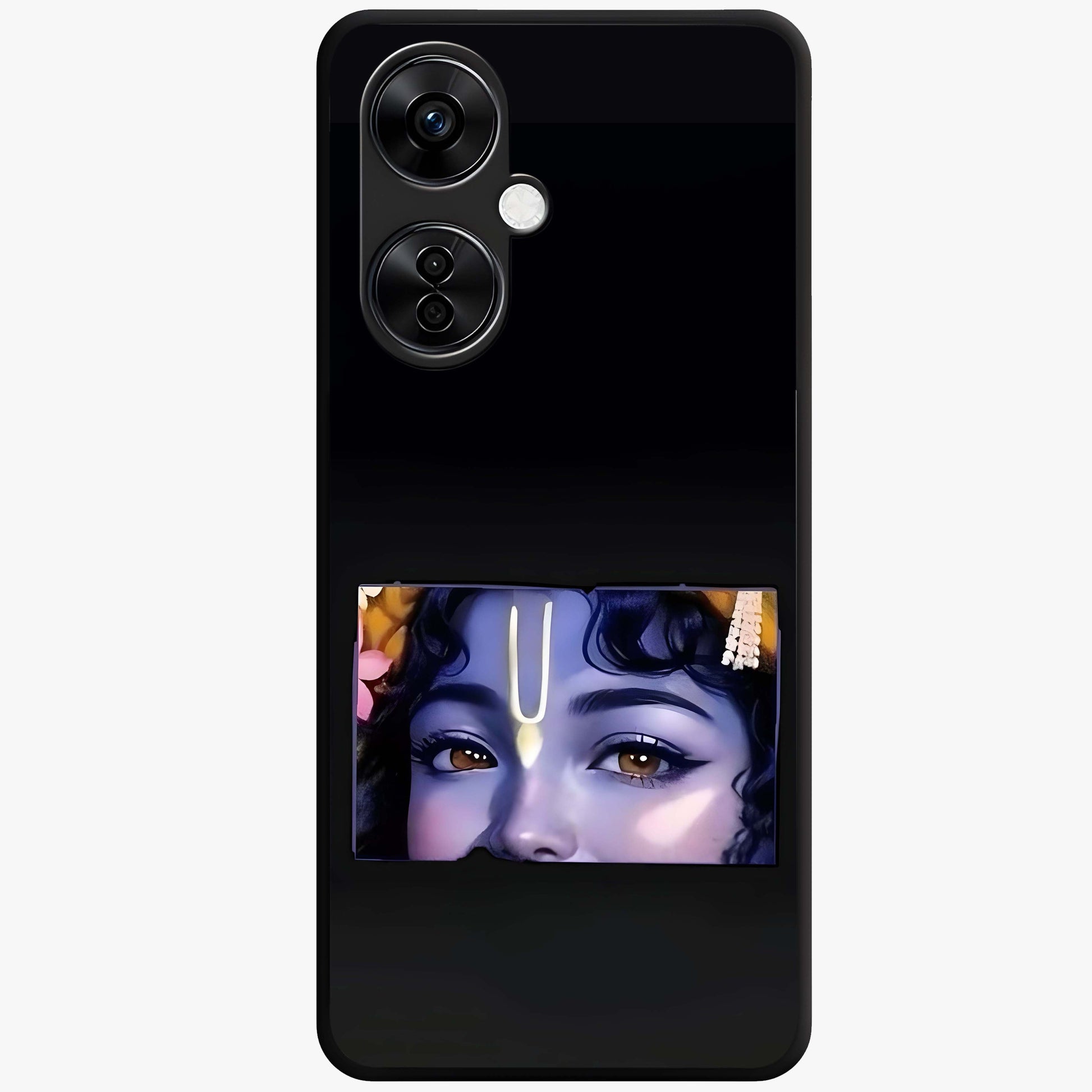 Krishna Divine Embrace Glass Case for 1+Nord CE 3 Lite serene front view featuring devotional Krishna inspired artwork