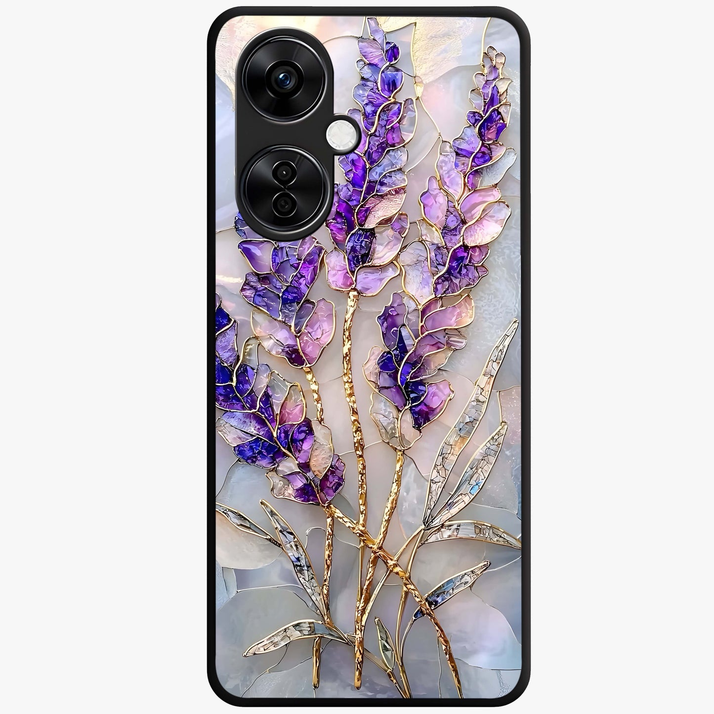 Lavender Dream Glow Glass Case for 1+Nord CE 3 Lite radiant front view featuring glowing lavender inspired artwork