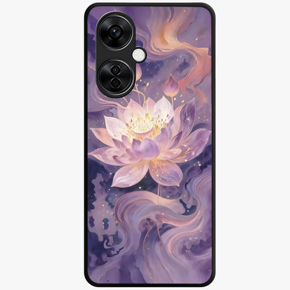 Lavender Lotus Muse Glass Case for 1+Nord CE 3 Lite elegant front view featuring lotus artwork in calming lavender tones
