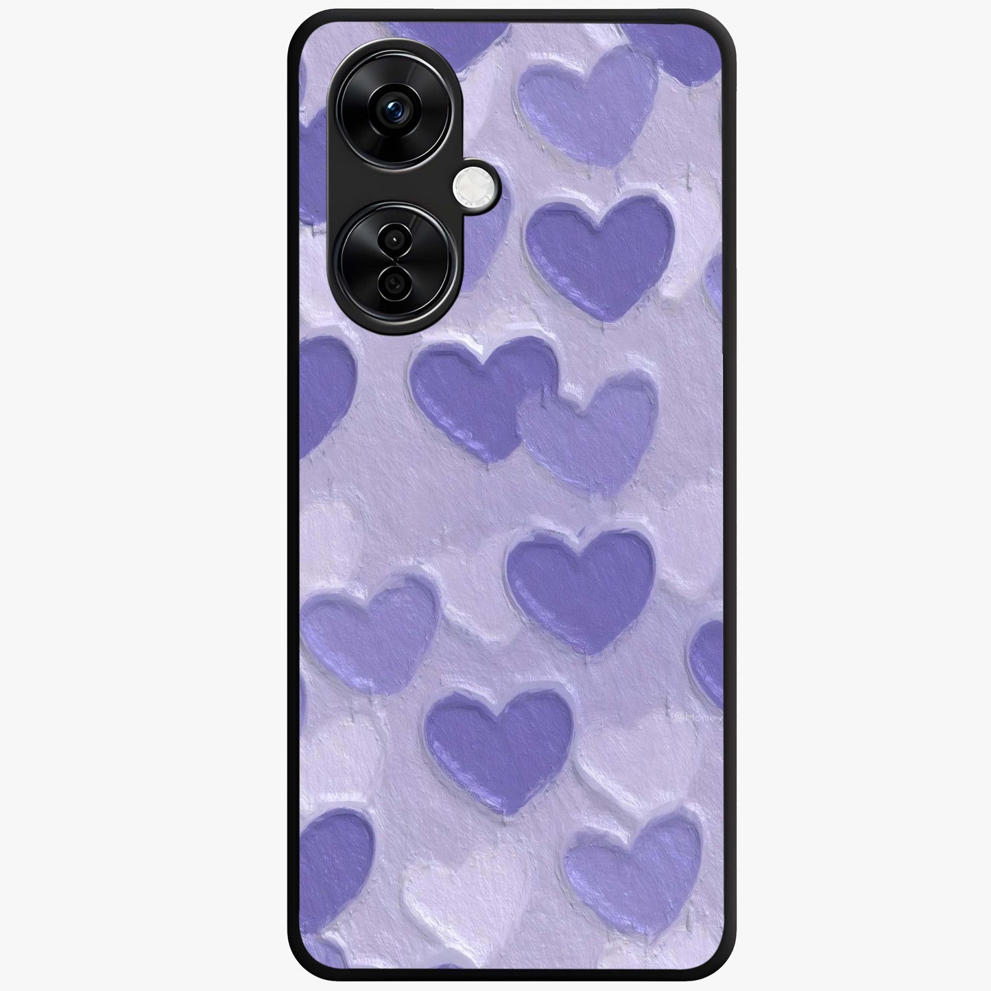 Lavender Paper Hearts Glass Case for 1+Nord CE 3 Lite cute front view featuring layered heart artwork in soft lavender tones