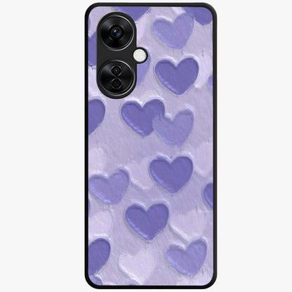 Lavender Paper Hearts Glass Case for 1+Nord CE 3 Lite cute front view featuring layered heart artwork in soft lavender tones