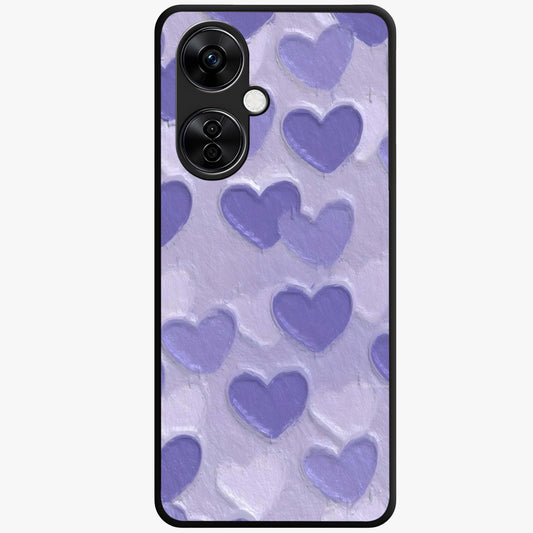 Lavender Paper Hearts Glass Case for 1+Nord CE 3 Lite cute front view featuring layered heart artwork in soft lavender tones