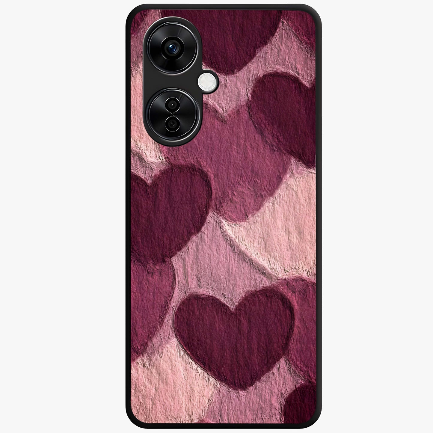 Layered Paper Hearts Glass Case for 1+Nord CE 3 Lite charming front view featuring dimensional paper style heart artwork