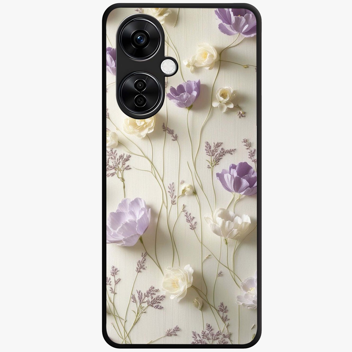 Lilac Breeze Harmony Glass Case for 1+Nord CE 3 Lite soft front view featuring gentle lilac inspired artwork