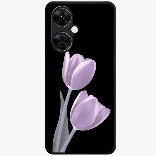 Lilac Tulip Flowers Glass Case for 1+Nord CE 3 Lite elegant front view featuring tulip floral artwork in soft lilac tones
