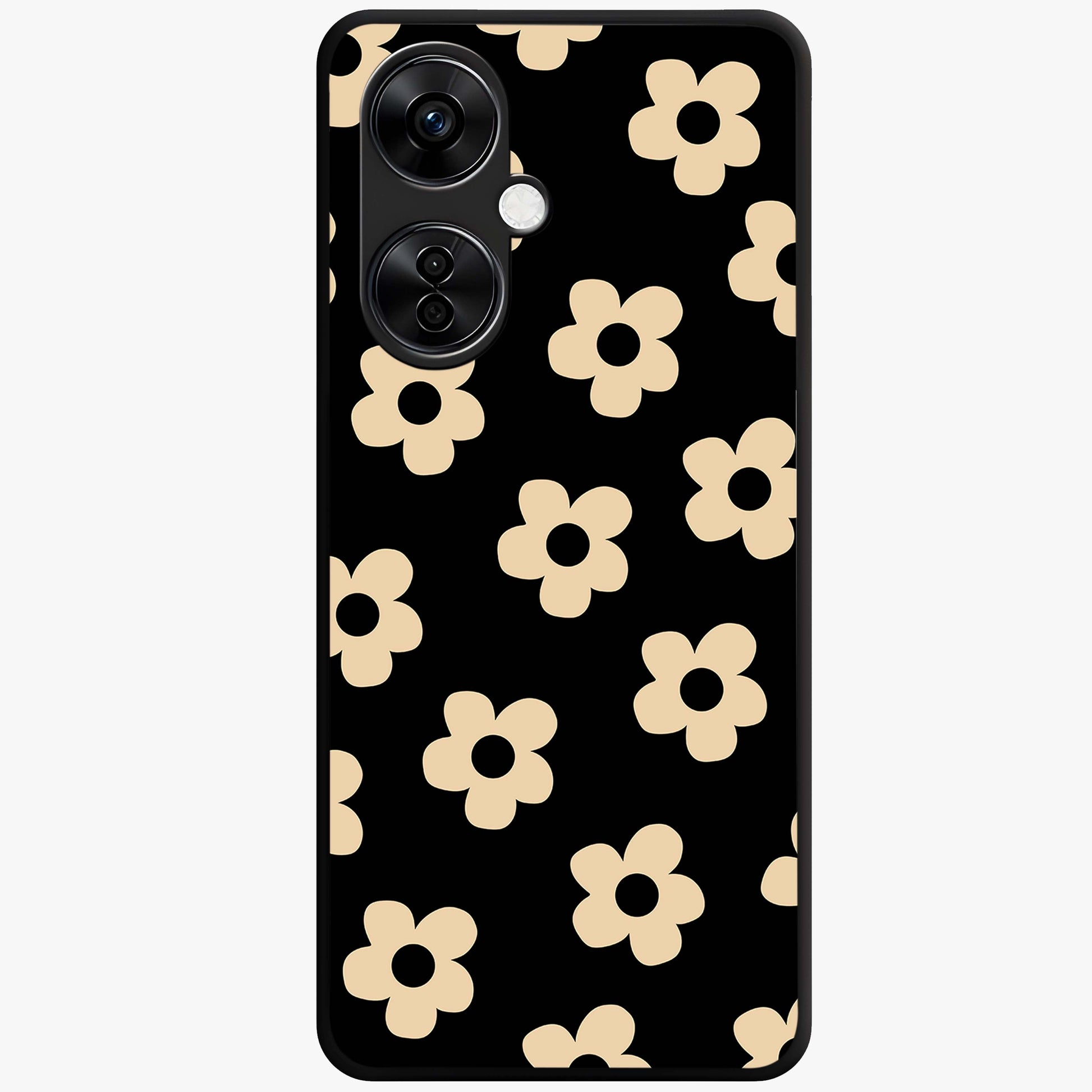 Little Daisy Flower Retro Pattern Glass Case for 1+Nord CE 3 Lite cheerful front view featuring retro daisy floral pattern artwork