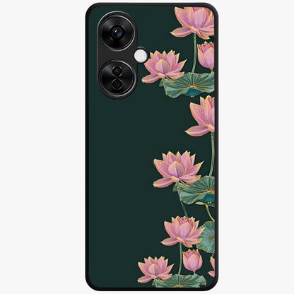 Lotus Bloom Serenity Glass Case for 1+Nord CE 3 Lite peaceful front view featuring elegant lotus floral artwork