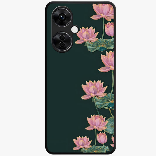 Lotus Bloom Serenity Glass Case for 1+Nord CE 3 Lite peaceful front view featuring elegant lotus floral artwork
