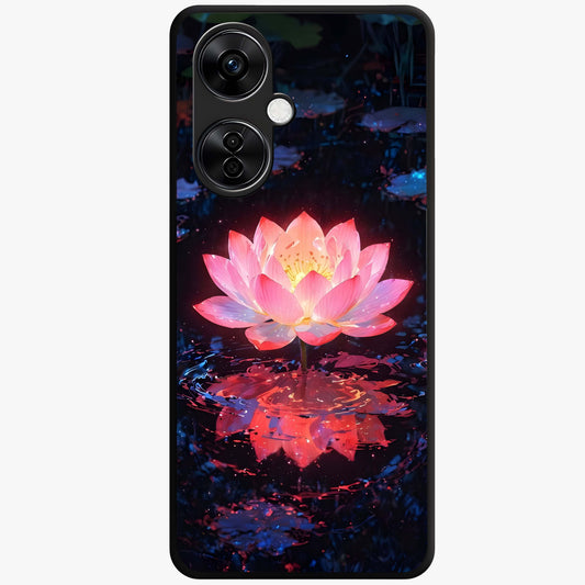 Luminous Lotus Glow Glass Case for 1+Nord CE 3 Lite radiant front view featuring glowing lotus artwork
