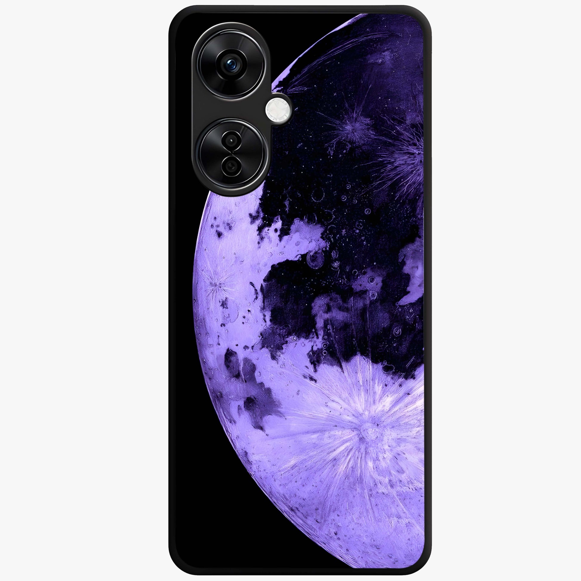 Lunar Glow in Violet Glass Case for 1+Nord CE 3 Lite dreamy front view featuring glowing moon artwork in violet tones