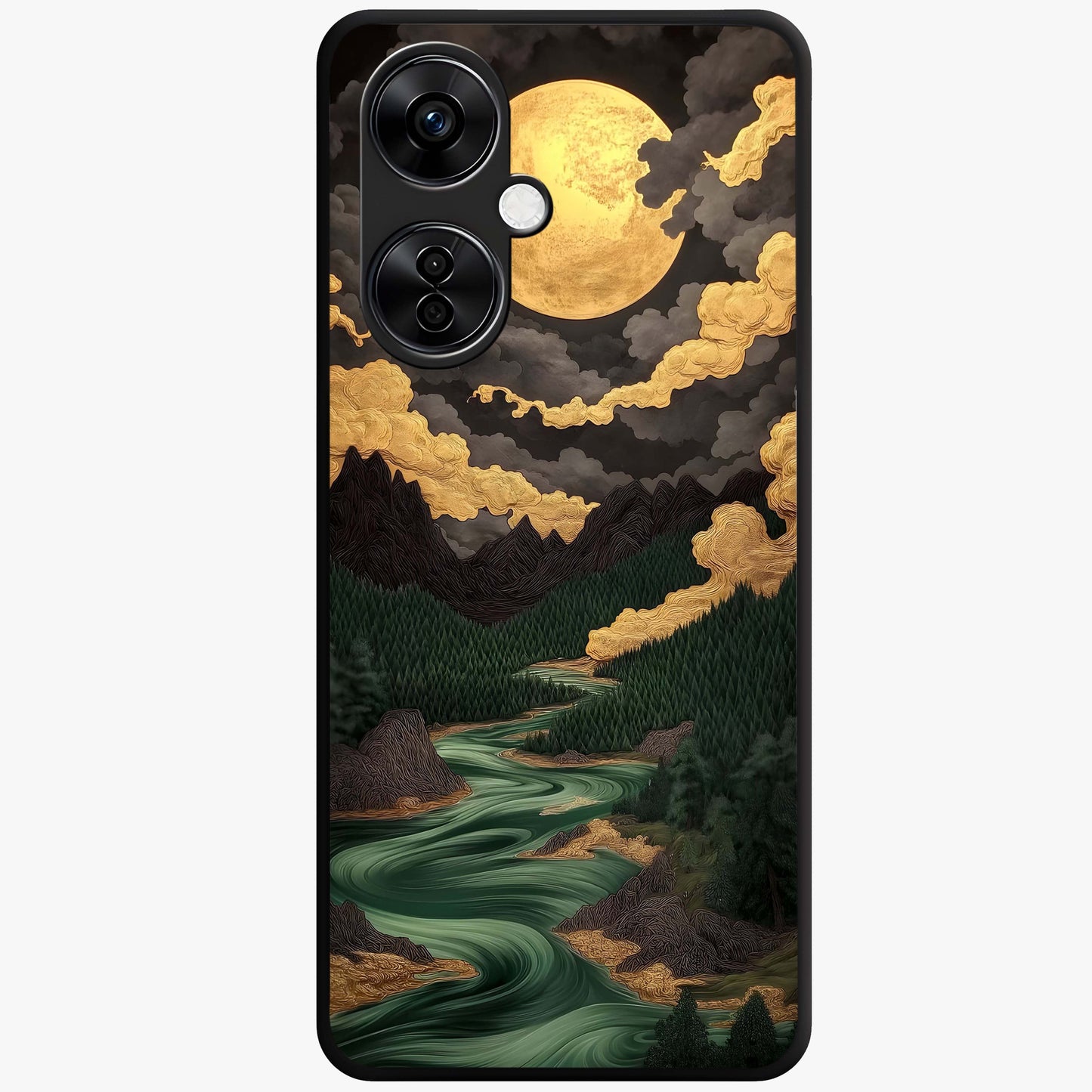 Lunar Silk Garden Glass Case for 1+Nord CE 3 Lite elegant front view featuring floral artwork with soft lunar tones