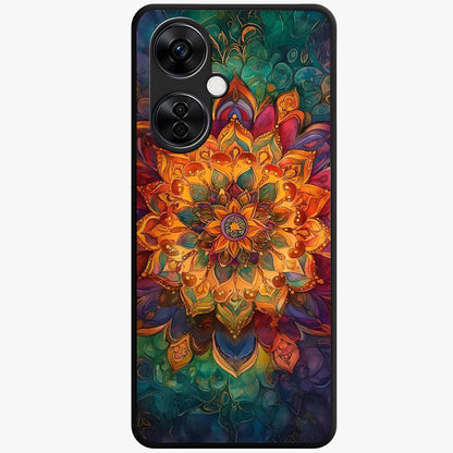 Mandala Vibrants Glass Case for 1+Nord CE 3 Lite artistic front view featuring colorful mandala pattern artwork