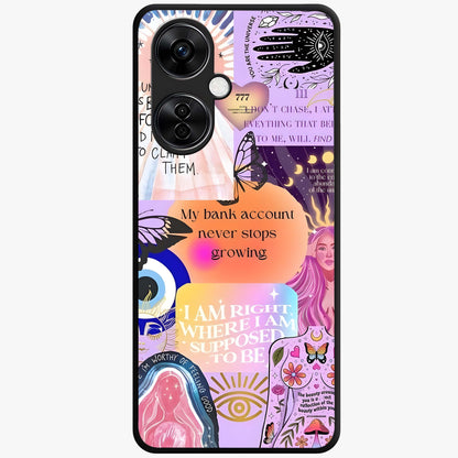 Manifestation Collage Glass Case for 1+Nord CE 3 Lite creative front view featuring aesthetic vision board collage artwork