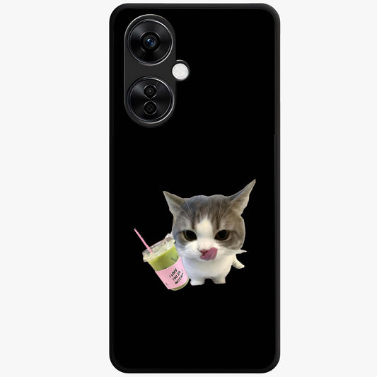 Matcha Cat Style Glass Case for 1+Nord CE 3 Lite adorable front view featuring cute cat artwork in matcha green tones