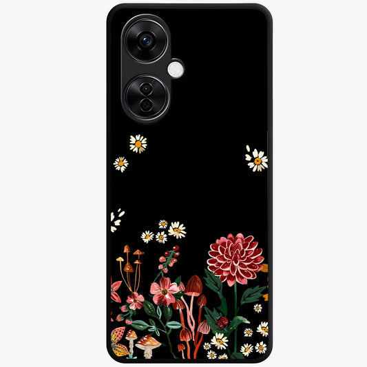 Midnight Bloom Pattern Glass Case for 1+Nord CE 3 Lite elegant front view featuring floral artwork on deep night background