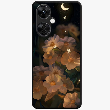 Midnight Bloom Trail Glass Case for 1+Nord CE 3 Lite artistic front view featuring flowing floral trail artwork in dark tones