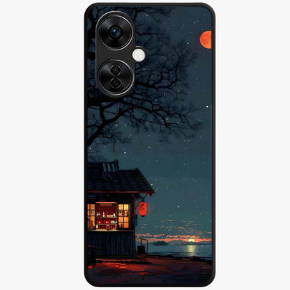 Midnight Lantern Glow Glass Case for 1+Nord CE 3 Lite serene front view featuring glowing lantern artwork under night sky