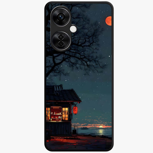 Midnight Lantern Glow Glass Case for 1+Nord CE 3 Lite serene front view featuring glowing lantern artwork under night sky
