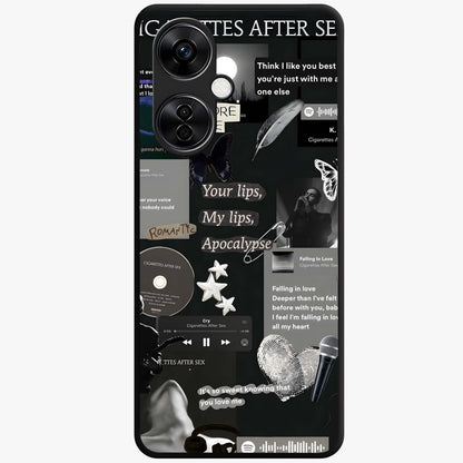 Midnight Love Echo Glass Case for 1+Nord CE 3 Lite romantic front view featuring subtle love inspired artwork in dark tones