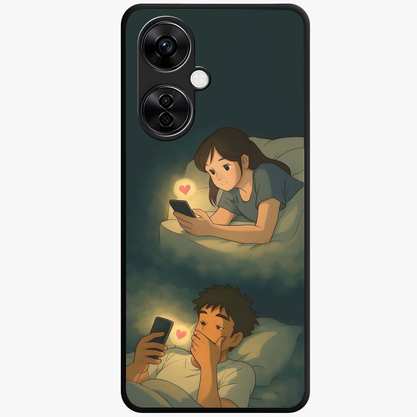 Midnight Love Glass Case for 1+Nord CE 3 Lite romantic front view featuring subtle love inspired artwork in dark tones