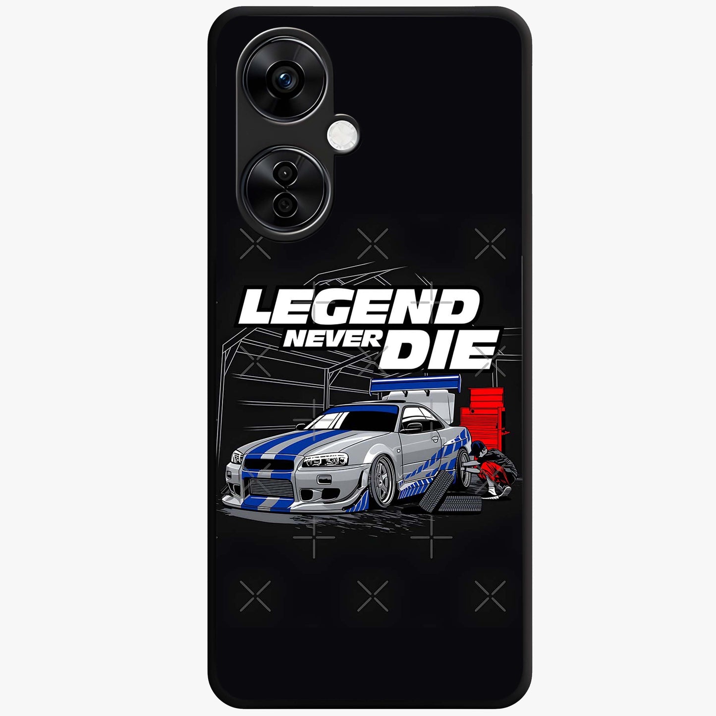 Midnight Racing Legacy Glass Case for 1+Nord CE 3 Lite bold front view featuring racing inspired artwork in dark tones
