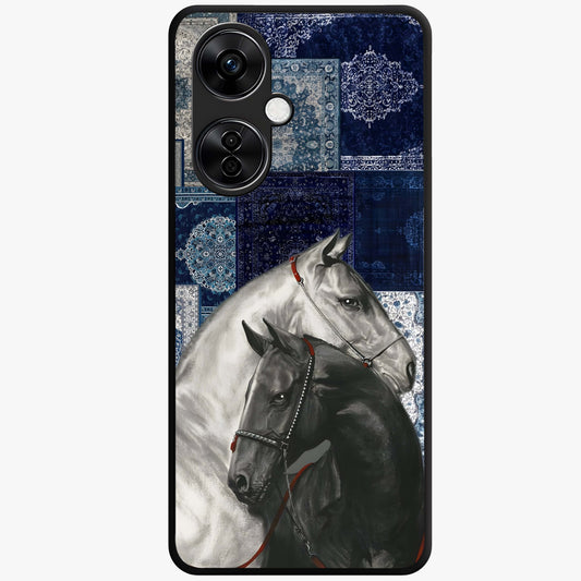 Midnight Stallion Blues Glass Case for 1+Nord CE 3 Lite powerful front view featuring horse artwork in deep blue night tones