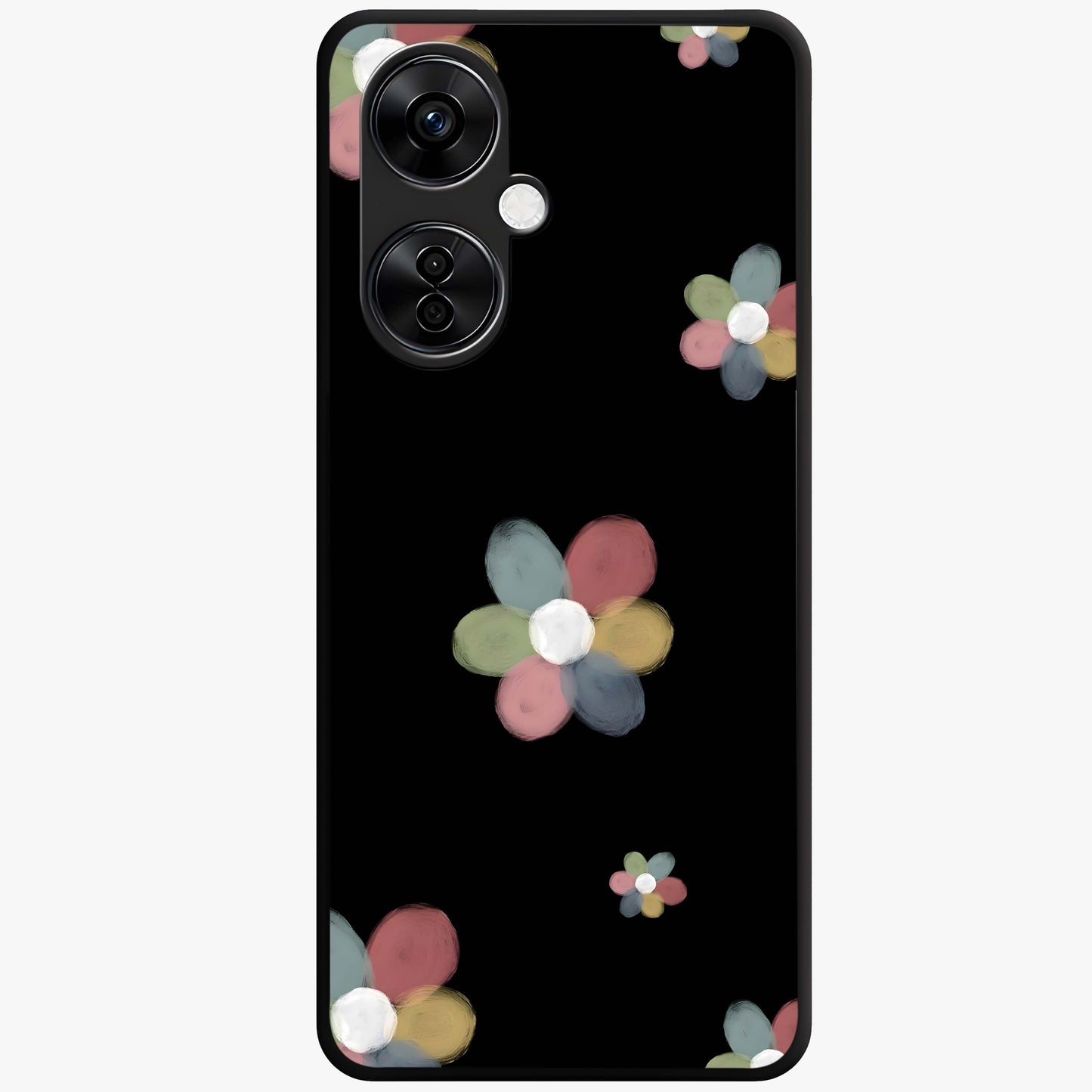 Minimal Floral Charm Glass Case for 1+Nord CE 3 Lite clean front view featuring simple floral artwork with elegant detailing