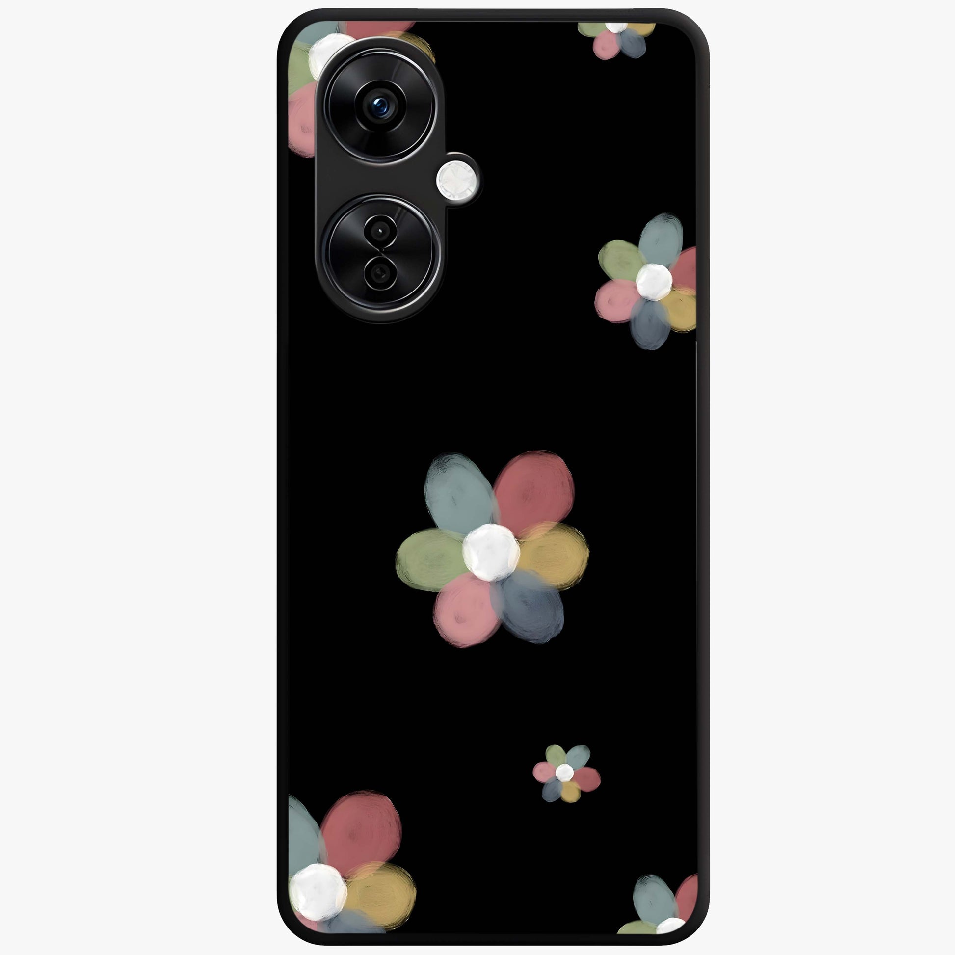 Minimal Floral Charm Glass Case for 1+Nord CE 3 Lite clean front view featuring simple floral artwork with elegant detailing