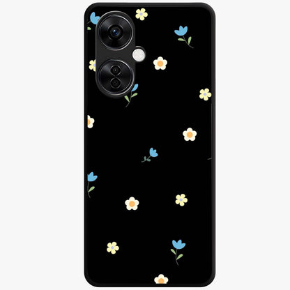 Minimalistic Blue With White Flower Pattern Glass Case for 1+Nord CE 3 Lite fresh front view featuring white floral artwork on blue background