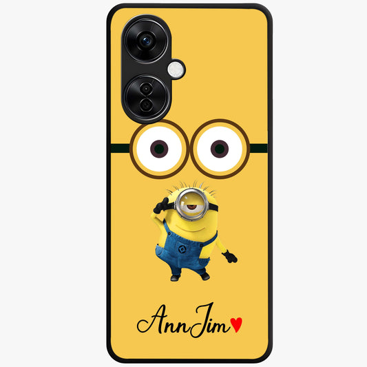 Minion Custom Name Glass Case for 1+Nord CE 3 Lite playful front view featuring cartoon inspired artwork with personalized name design
