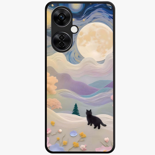 Moonlit Petal Path Glass Case for 1+Nord CE 3 Lite artistic front view featuring floral pathway artwork under soft moonlight
