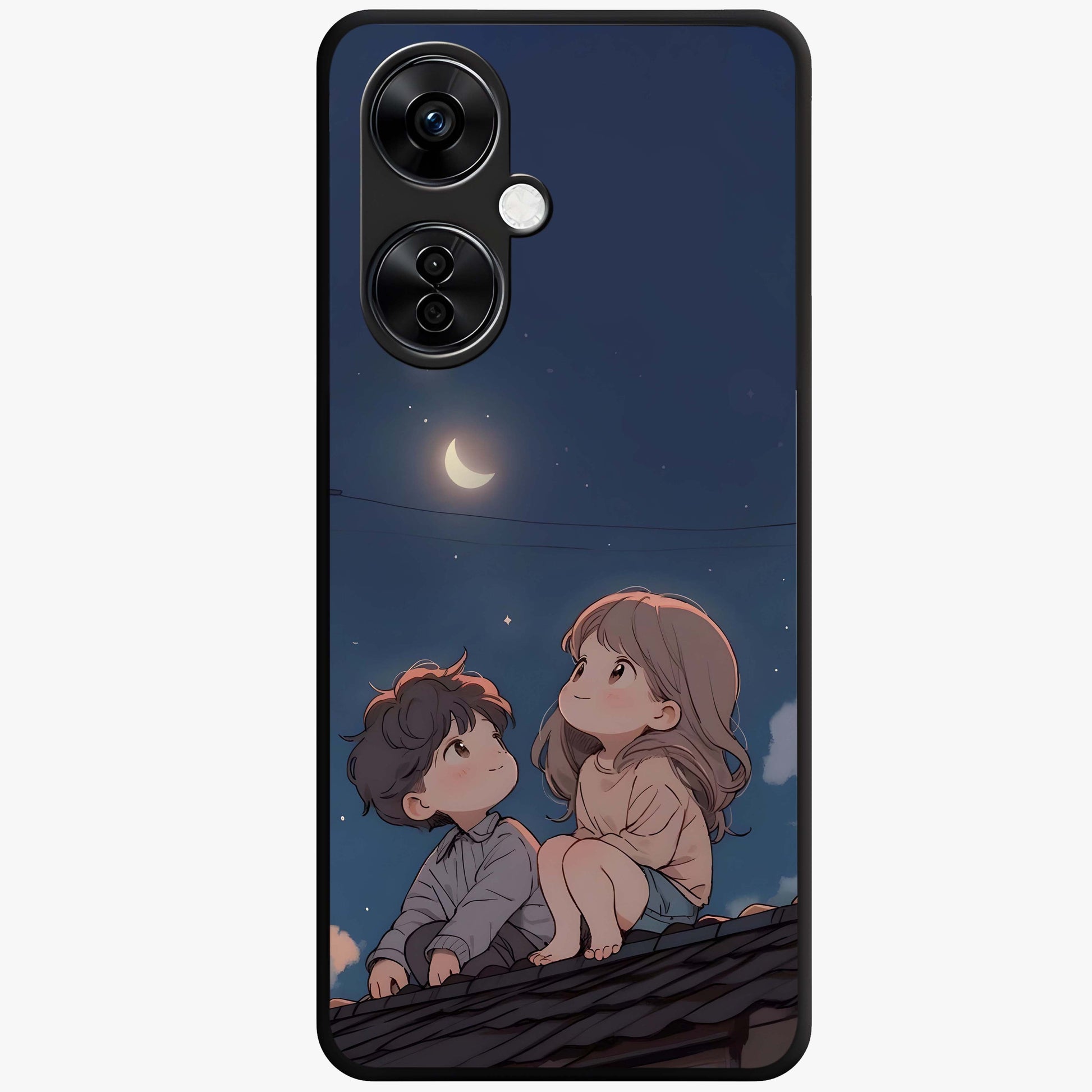 Moonlit Promise Together Glass Case for 1+Nord CE 3 Lite romantic front view featuring couple inspired artwork in night tones