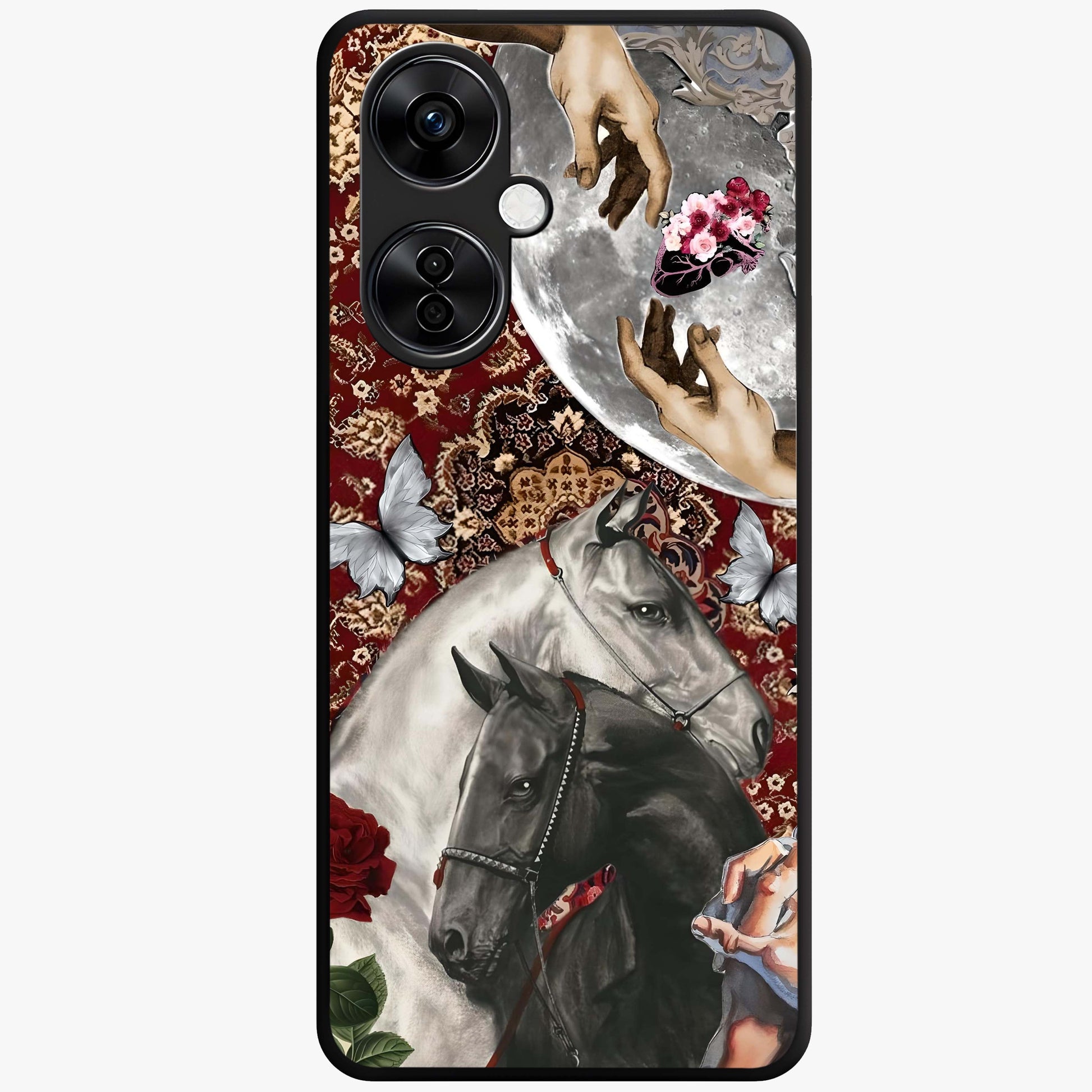 Moonlit Royal Stallion Glass Case for 1+Nord CE 3 Lite majestic front view featuring horse artwork under glowing moonlight