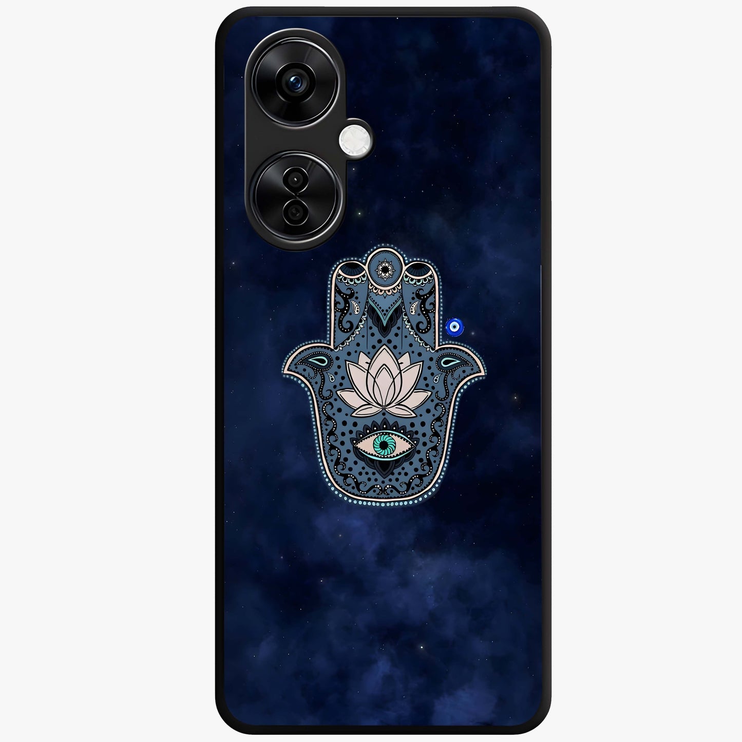 Mystic Calm Shield Glass Case for 1+Nord CE 3 Lite serene front view featuring symbolic shield artwork in calming tones