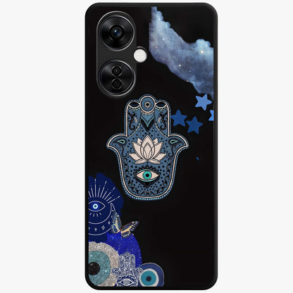 Mystic Hand Aura Glass Case for 1+Nord CE 3 Lite artistic front view featuring hand symbol artwork with glowing aura tones