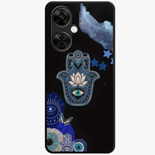 Mystic Hand Aura Glass Case for 1+Nord CE 3 Lite artistic front view featuring hand symbol artwork with glowing aura tones